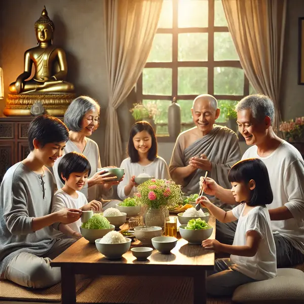 Sharing a Simple Meal on Buddha Day at Home with Kids and Family