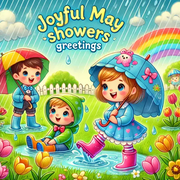 Joyful May Showers Greetings for Kids