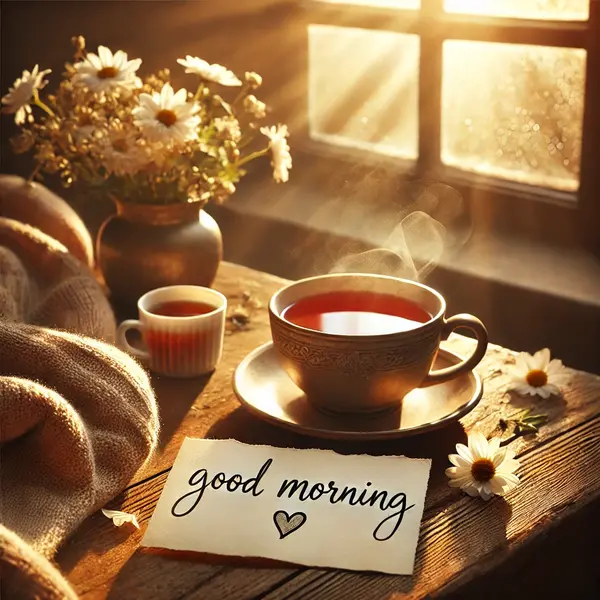 Warm morning greetings with tea wishes